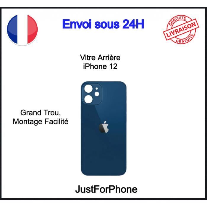 Vitre Verre Arrière Iphone 12 Bleu Face Arrière Adhésif Logo