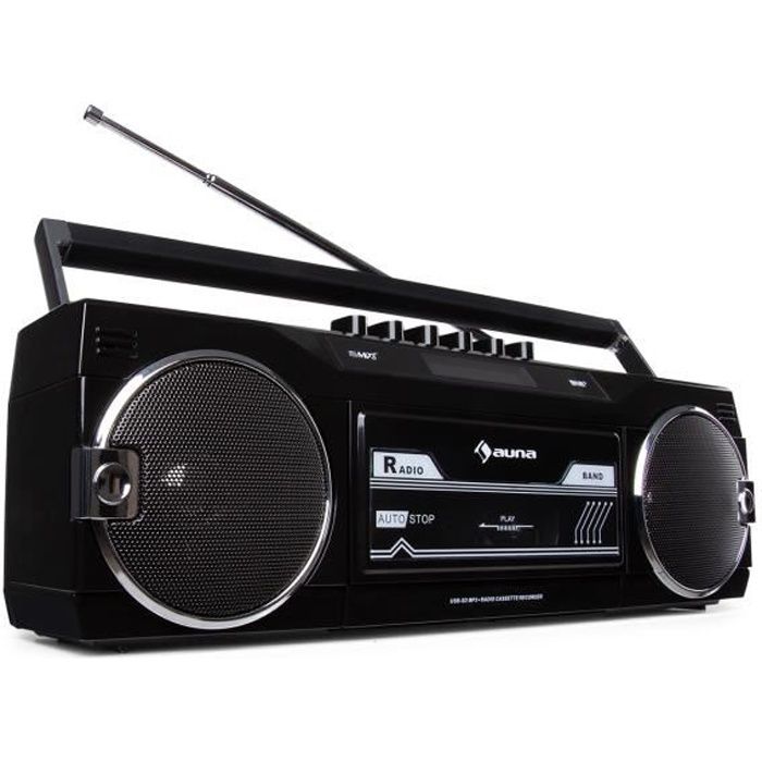 auna Duke DAB BK - Radio portable avec lecteur de cassette , tuner DAB+-FM , Bluetooth , encodage USB - SD - Noir