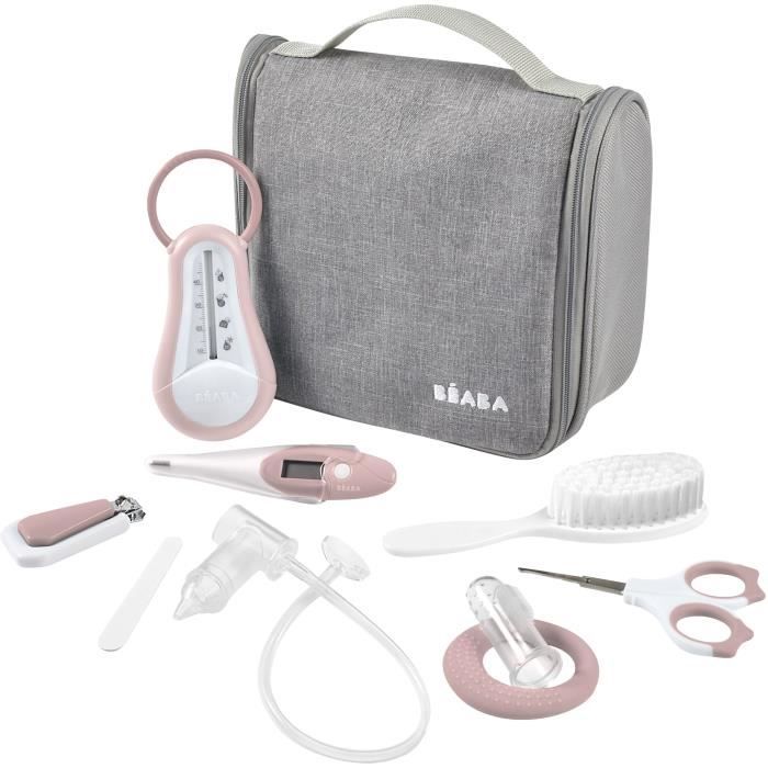 BÉABA Trousse de toilette nomade bébé, 9 accessoires, Old pink