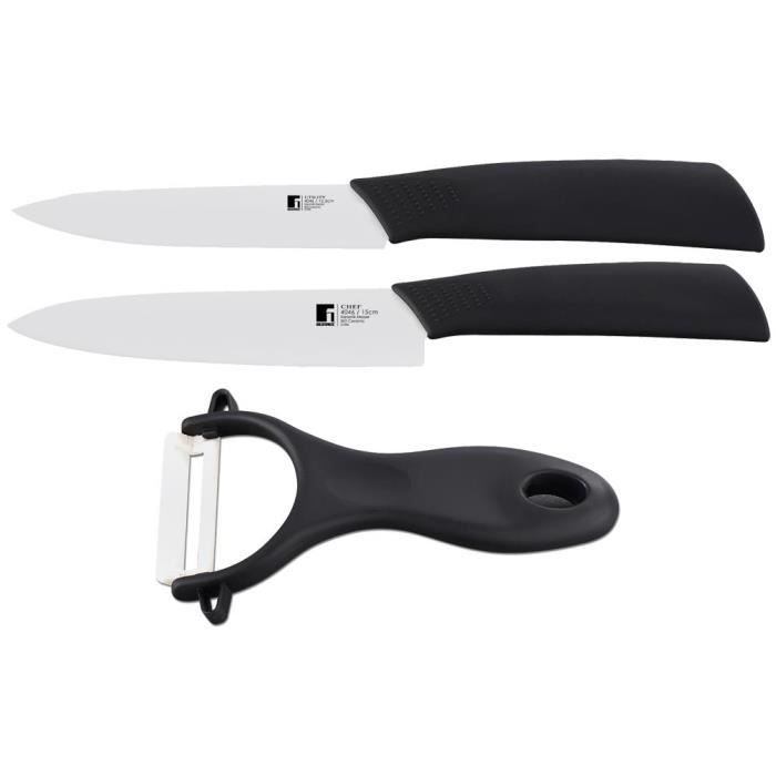 Set de 3 couteaux céramique cuisine lame accessoire éplucheur poignée soft touch BERGNER
