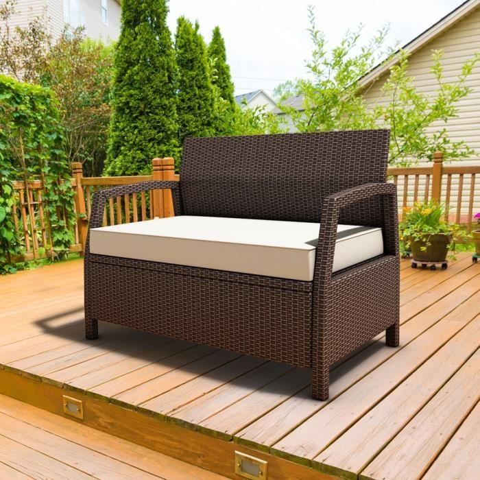 DREAMADE Solon de Jardin en Rotin, Canapé de Jardin 2 Places avec Coussin de Siège,Dossier&Accoudoir, pour Salon,Jardin,Terrasse,Cou