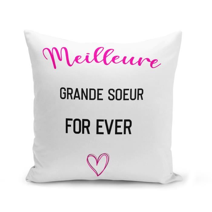 Housse de Coussin 40x40 cm Meilleur Grande Soeur For Ever Coeur Famille