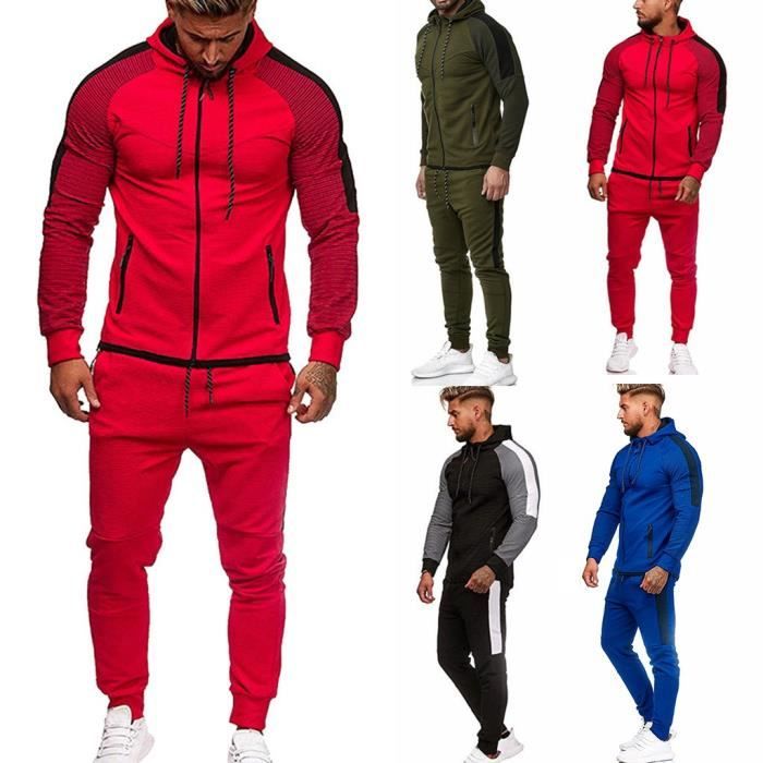 Hommes Automne Hiver Poche Sweat Top Pantalon Ensembles Survêtement De Sport XXL