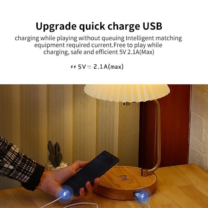 Veilleuse-Lampe de nuit Lampe de chevet LED Charge USB Base de chargement sans fil-Ventilateur plissé