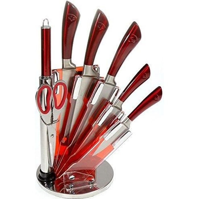 Bloc couteaux de cuisine rouge 8 pièces Royalty-line