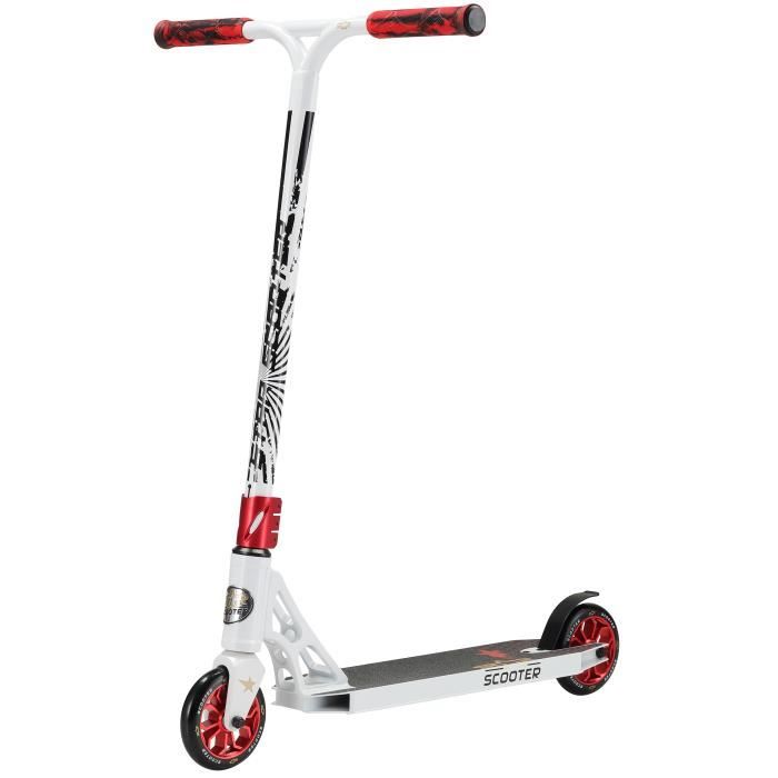 STAR SCOOTER professionnel Patinette-Trotinette Freestyle enfants de 8 ans - Patinette 120mm aluminium avec HIC - Blanc Rouge