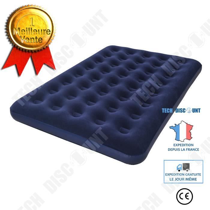 TD®Matelas gonflable Floqué Horizon Double – 2 places - Bleu/ Equipement de randonnée - Matelas gonflable Camping