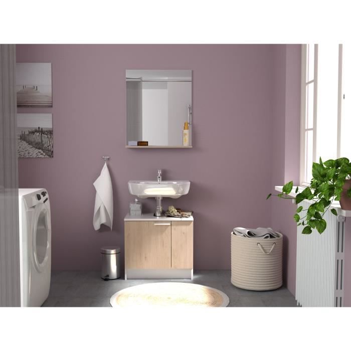 EKIPA Meuble sous lavabo 2 portes - Décor Chêne Jackson et blanc - L 59 x P 38 x 55 cm - VERSO
