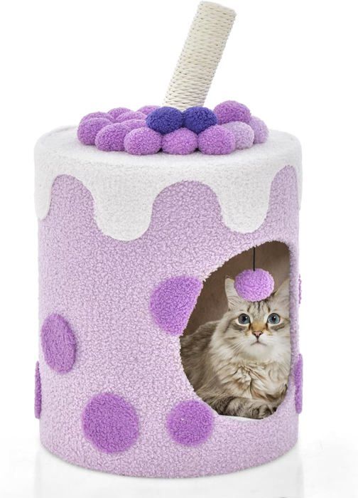 Meilleurs prix pour GOPLUS Arbre à Chat Boba Tea Cup 67cm,Griffoir, Balle Suspendue, Maison de Luxe pour Chat avec Coussin Doux, Violet et Blanc