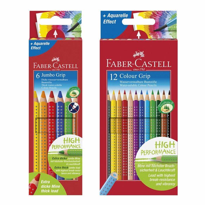 Faber-castell - 2059051 - 110906 Lot de 6 crayons de couleur Jumbo Grip, 6er Jumbo Grip + 12er Colour Grip, jaune, 1