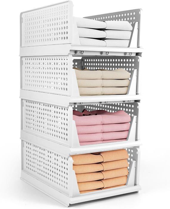 Lot De 3 Organiseurs Tiroirs Rangement Vêtements - Boîtes Empilables Pliables Blanc