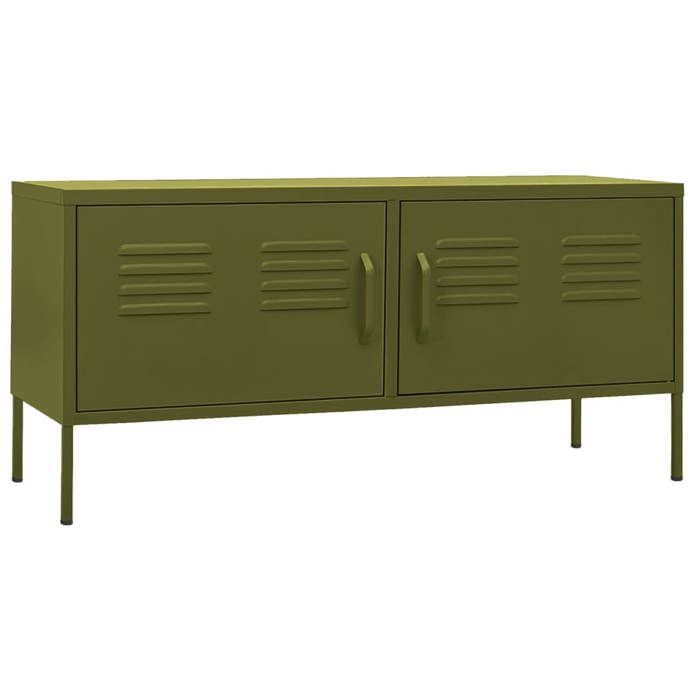 Meuble TV Table TV - Vert olive 105x35x50 cm - Acier LL116005