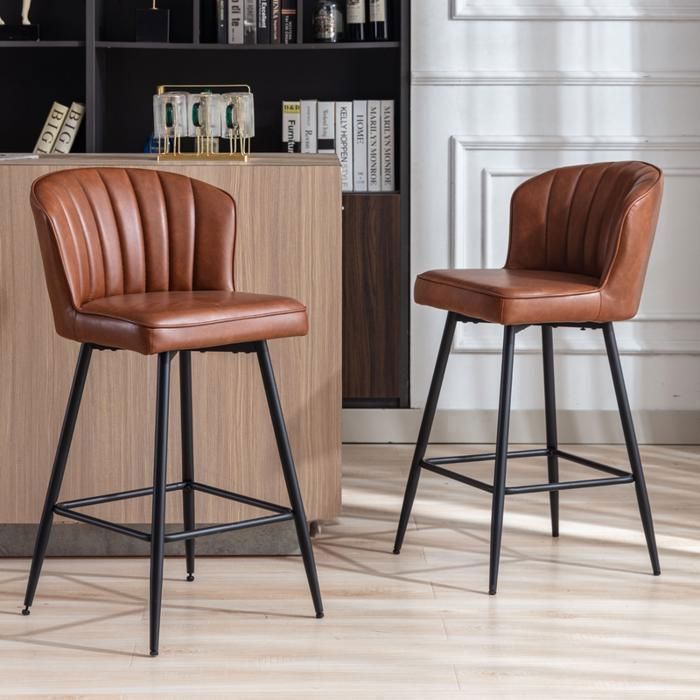 Wahson Tabouret de Bar Lot de 2 Chaise de Bar Moderne avec Dossier et Pied Métal Chaise Haute Bar pour Cuisine Cuir PU Marron