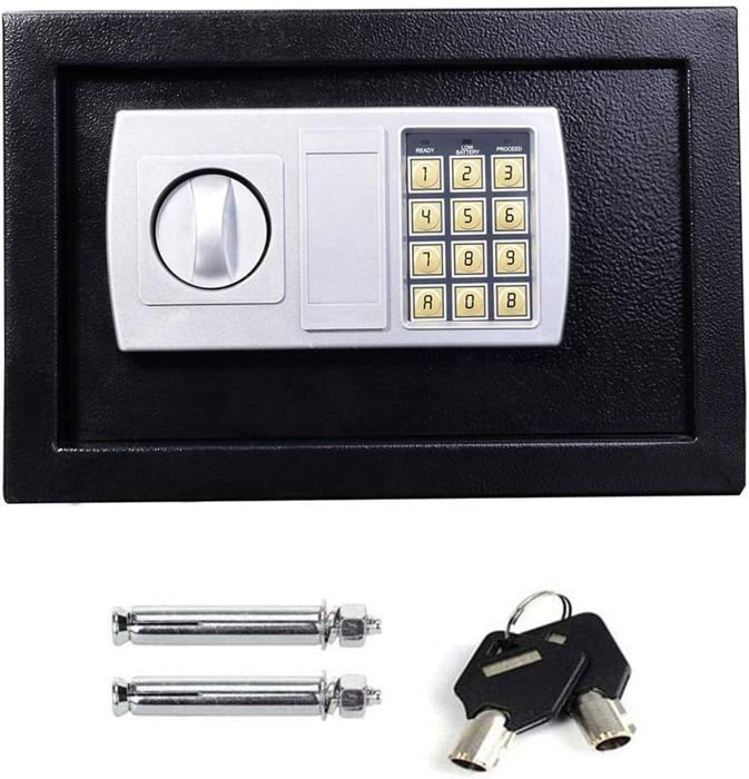 Coffre Fort Numérique Électronique 8.5L - Noir - Verrouillage Double Boulon - Code PIN Et Clés - Pour Bureau Ou Maison