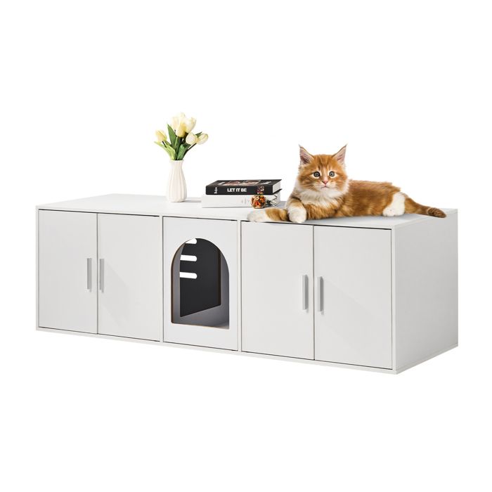 Comparer les prix de Vevor Bac à litière pour chat pour 2 chats, Meubles de bac à litière cachés avec des chambres doubles, 57,9 « L x 18,3 » L x 17,9 « H, Blanc