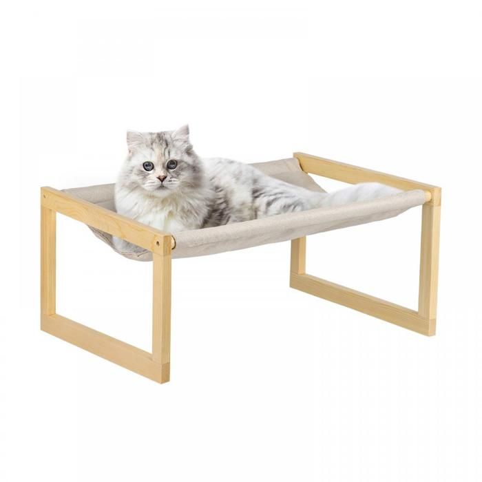 QUIIENCLEE Lit pour chat-Bois-Amovible et lavable-Blanc-Offrez à votre chat une expérience de sommeil confortable-50*40*25cm