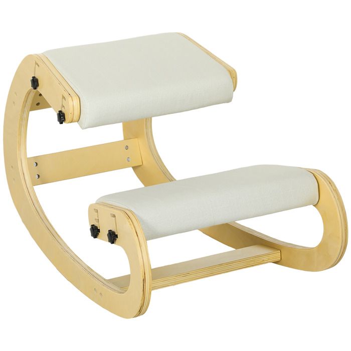 Siège assis genoux - HOMCOM - en bois - fonction à bascule - réglable pour bureau à domicile - crème