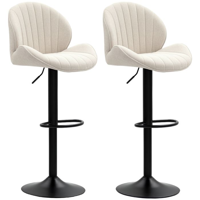 Lot de 2 tabourets de bar - HOMCOM - forme de coquillage - dossier hauteur réglable et repose-pieds - cadre en acier - beige