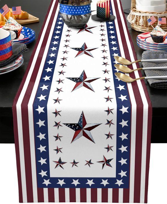 Nappe Chemin De Table Patriotique USA - 2 Pièces, 145 Cm, Polyester/coton, Pour Décoration Fête Nationale