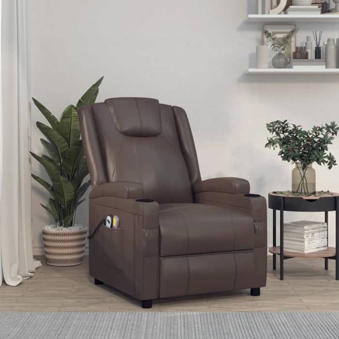 Fauteuil inclinable électrique GLORIE massant Cuir PU Crème