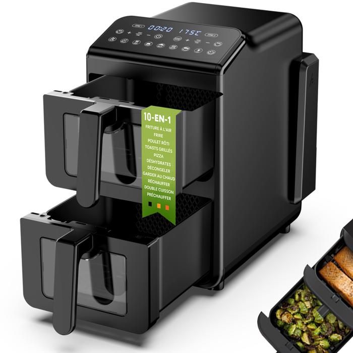 Friteuse sans huile - Azmsary - 10L - 7 programmes - Double Compartiment - Ecran tactile - Cavité métallique - Economie dénergie
