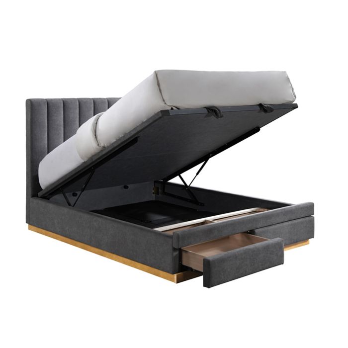 DANIEL - Lit double en tissu gris anthracite avec coffre et tiroir 140x190 cm