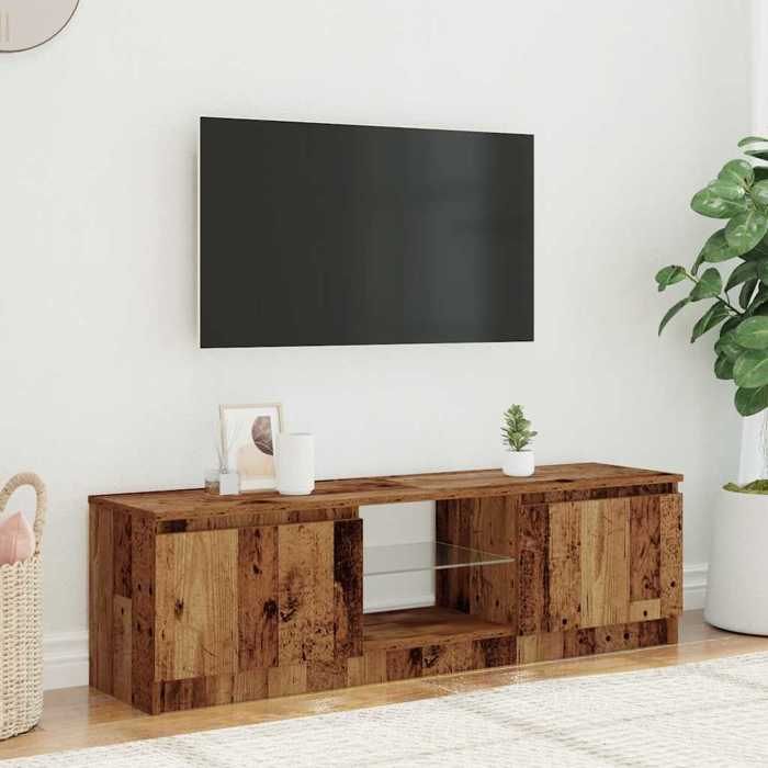 Meuble TV - Table TV - avec éclairage LED - vieux bois - bois dingénierie M4259