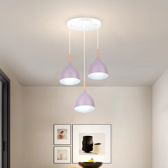 SNOGOLD Suspension Moderne à 3 Lampes E27 Lustre Vintage Ø17cm en Métal Bois Luminaire Plafonnier pour Salon Chambre Violet