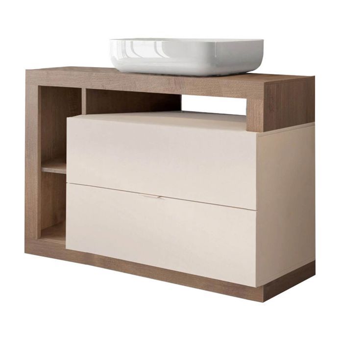 ARTURO - Meuble Vasque 110cm 2 tiroirs Cachemire laqué et aspect bois finition Mercure ARTURO - Meuble Vasque 110cm 2 tiroirs Cachemire laqué et aspect bois finition Mercure