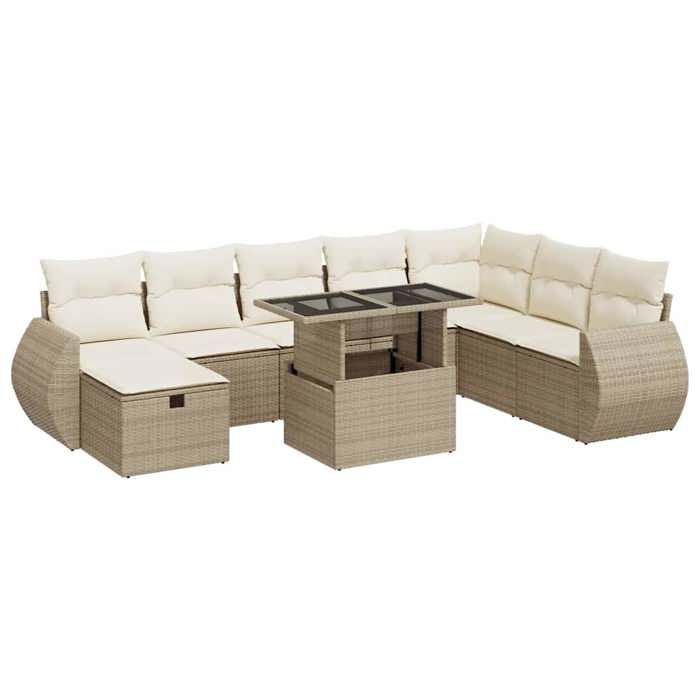 Salon de jardin - Ensemble table et Canapés - avec coussins 9 pcs beige résine tressée(41944) DLEB