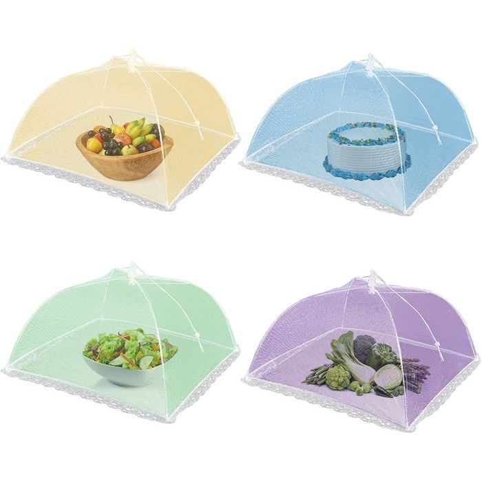 4 Pcs Cloche Alimentaire Anti-Insectes SXYHKJ – Tente Maille Pliante Parapluie BBQ Pique-Nique 4 Couleurs