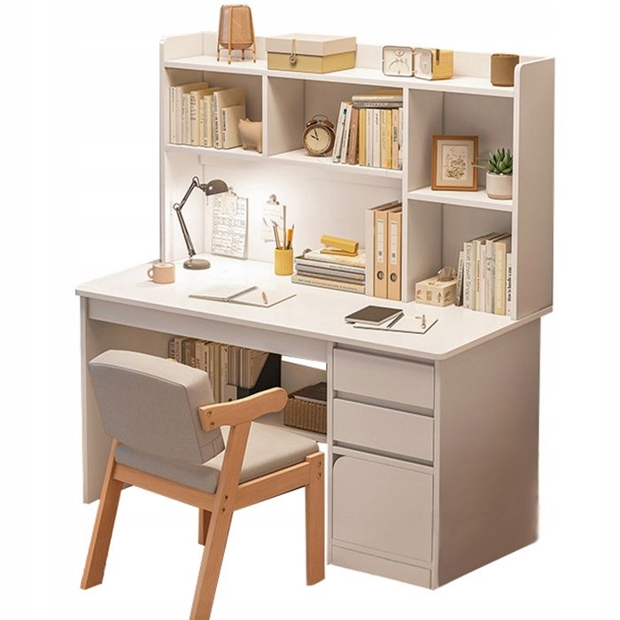 Bureau informatique pour adolescent table loft blanche avec étagère moderne