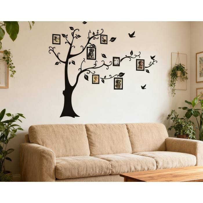 Sticker mural arbre photo - Amovible - Convient pour le salon la télévision le canapé - Noir