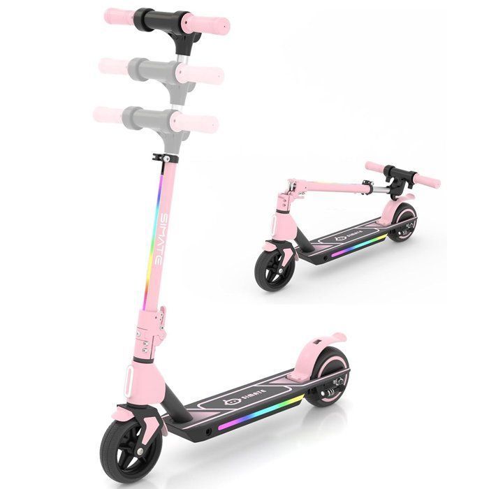 Garvee Trottinette Enfants, Trotinette à 2 Roues LED Roues Lumineuses, Trottinette à Hauteur Réglable sur 4 Niveaux, Légère Et Pliable pour Tout- Petits (Rose
