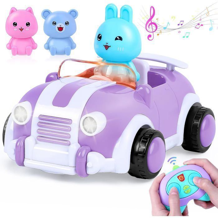 Jouet Cadeaux pour Filles 2 3 4 5 Ans Voiture Télécommandée avec Lumières et Musique-Pourpre