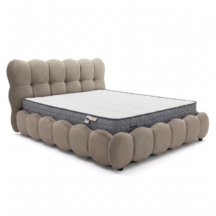 MENZZO Pack Lit-coffre design boule Bilbola + Matelas Bedream 160x200cm Velours Taupe - Velours Lit complet : L187 x P223 x H110 cm