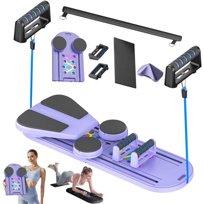 6 en 1 Planche Pilates - avec compteur - Ensemble Pilates Reformer - rebond automatique - pliable-Convient aux exercices abdominaux
