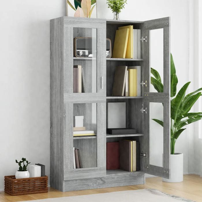 Bibliothèque SOLOMOON CHIC Armoire à vitrine - Meuble de salon - Sonoma gris 825x305x150cm Bois dingénierie BB212