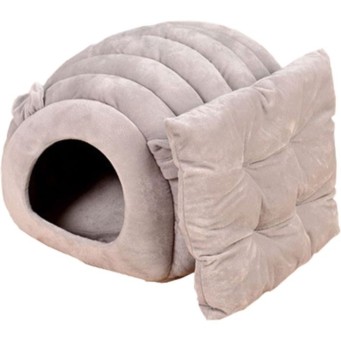 Niche d’Intérieur pour Chat – Maison Dôme Chaude avec Coussin Amovible Panier Abri d’Hiver Gris 40*40*35 cm