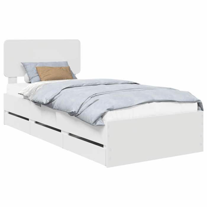 En solde Cadre de lit adulte/enfant - Structure de lit - 1/2 personnes - avec tiroir Blanc 90x190 cm Bois Ingénierie L3457