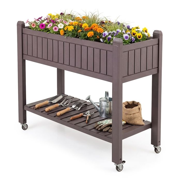 Jardinière Surélevée sur Roulettes COSTWAY Séparateur Amovible Moniteur d’Eau Trou de Drainage Étagère de Rangement Marron Jardinière Surélevée sur Roulettes COSTWAY Séparateur Amovible Moniteur d’Eau Trou de Drainage Étagère de Rangement Marron