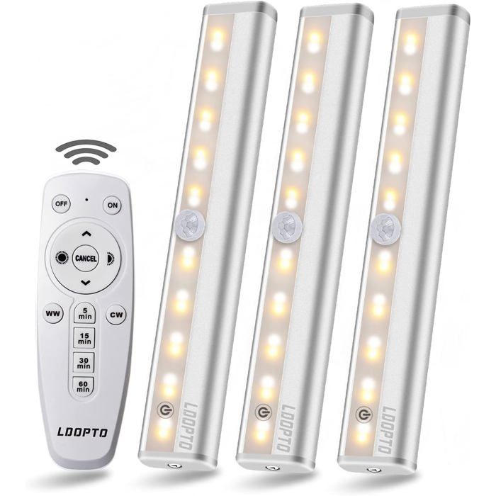Lampe LED sans Fil 3 Packs avec Télécommande - Pour Chambres Armoires Vitrines Aucun Câblage Requis