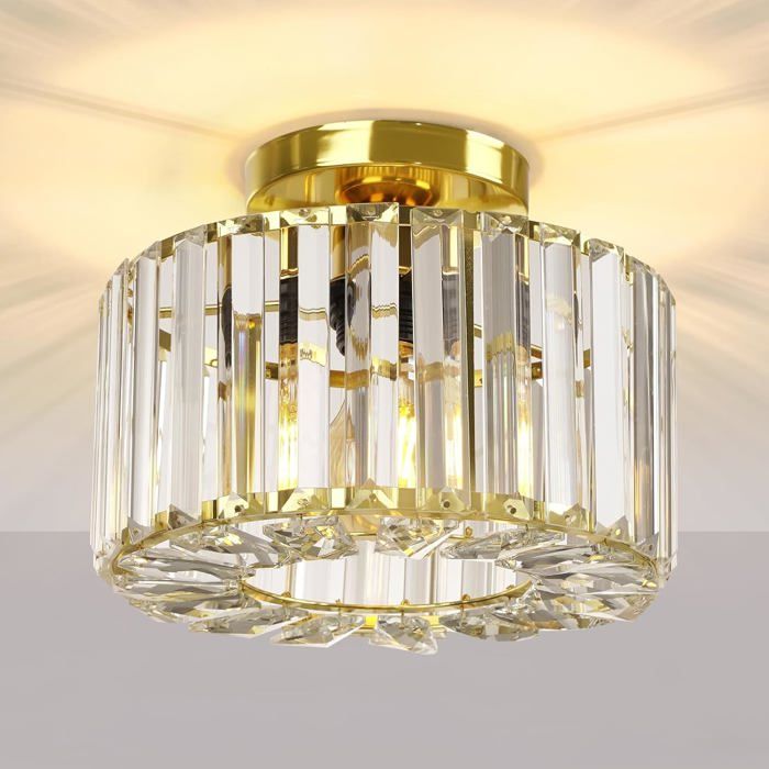 Plafonnier en cristal doré-KAL-Plafonnier Doré Cristal Semi-EncastréModerneCouloirSalonSalle à MangerCuisine