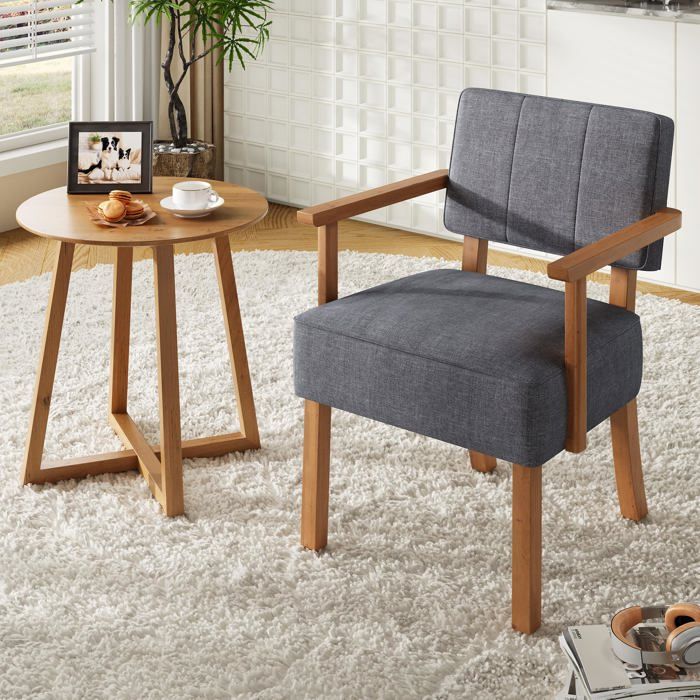Fauteuil rétro chic - LUNSY - Accoudoirs en bois de hêtre - Motif à rayures verticales