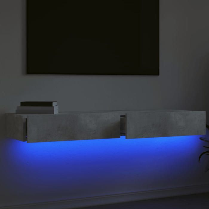 Armoires de Télévision - Gris - Meubles Télé - avec lumières LED - 2 pcs - POUR SALON - gris béton 60x35x155 cm T3521