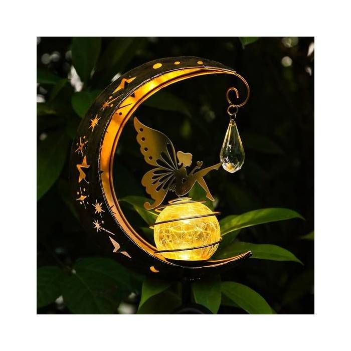 Lampe Solaire Jardin Décorative Fée pour Extérieur IP65 Étanche Autonomie 8h Design Romantique Métal Laqué