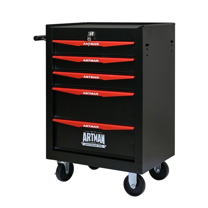 Servante Coffre À Outils Roulant Métal 60x33x77.5cm5 Tiroirs Glissières À Billesrangement Acier Robuste Noir Et Rouge