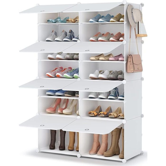 Meuble Chaussure 7 Niveaux Rangement Chaussure 28 Paires Etagere Chaussure Armoire a Chaussures avec Porte Blanc Large