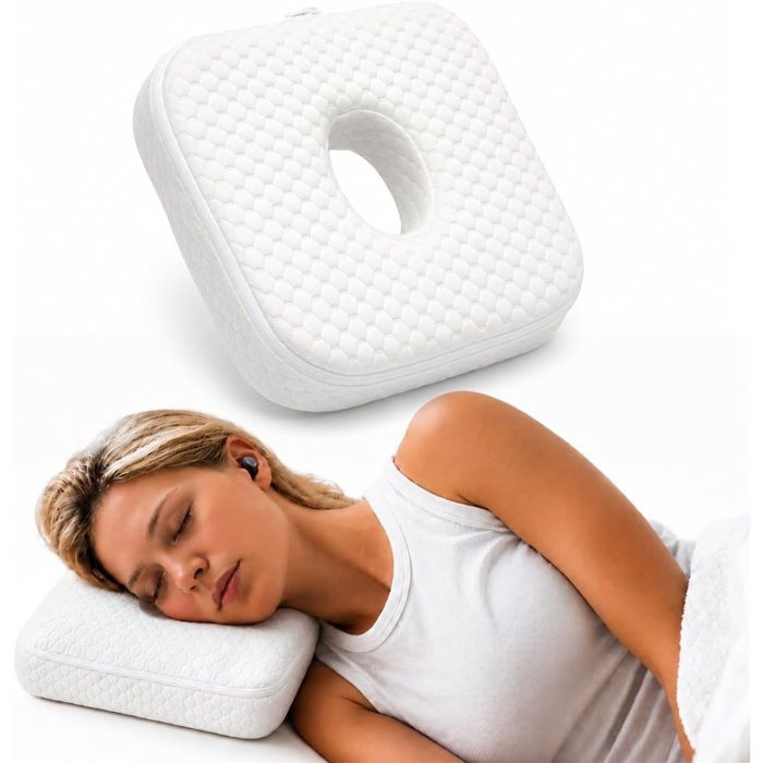 Coussin Piercing Oreille avec Trou Memory Foam Oreiller Piercing pour Dormeurs Côté - Amovible Lavable Coussin Oreille Oreille Blanc
