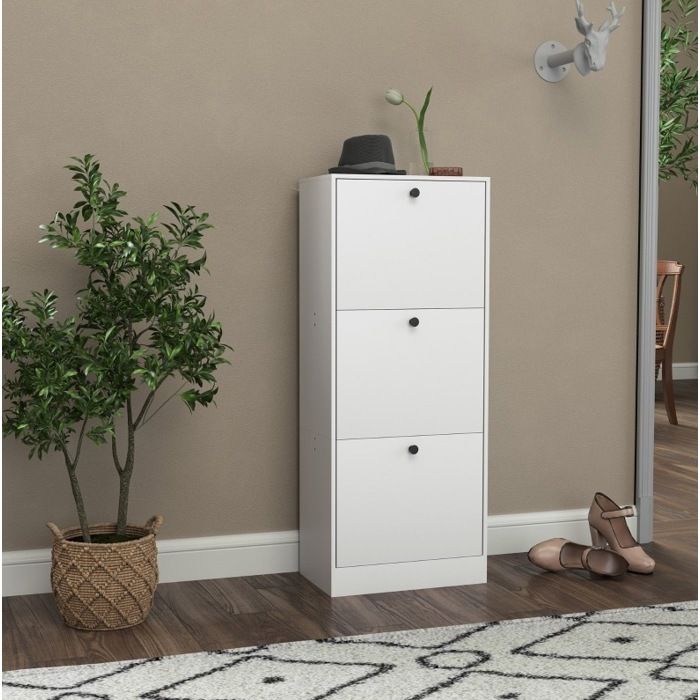 Meuble à chaussures blanc 3 portes battantes 47 x 28 x 115 cm en panneaux de particules mélaminés